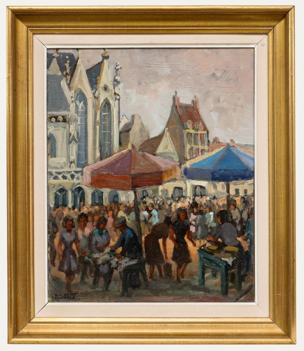 Framed Mid 20th Century Oil - Town Festival
