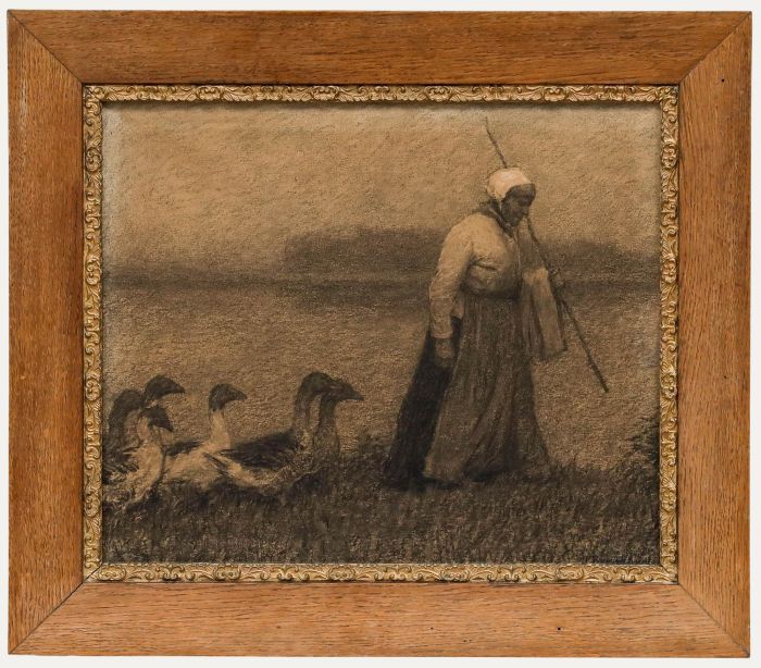 Julius Bergmann - Framed Early 20th Century Charcoal Drawing, Wandering Geese