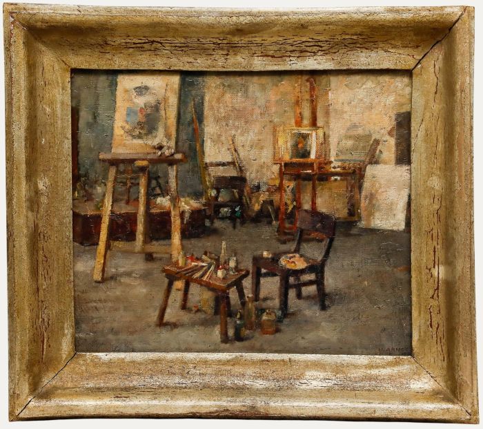 Framed 1944 Oil - The Artist's Studio