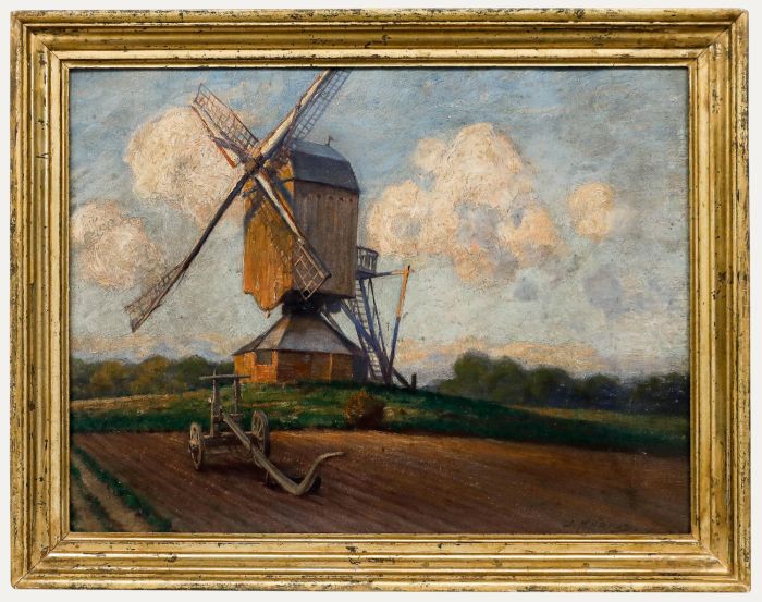 Wilhelm Hartes (1860-1926) - Framed Early 20th Century Oil, Windmill on the Hill