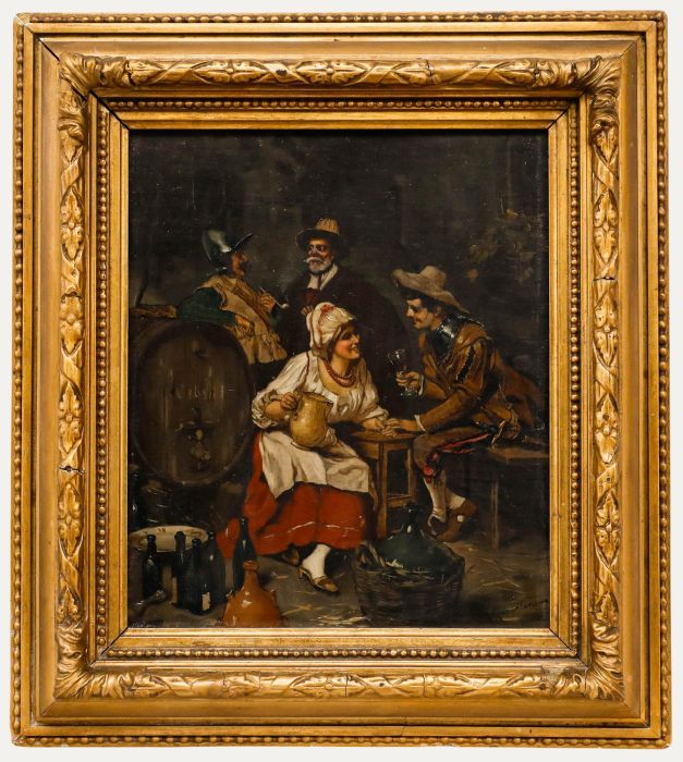 A. Mazolleno - Italian School Late 19th Century Oil, Old Wine and Young Love