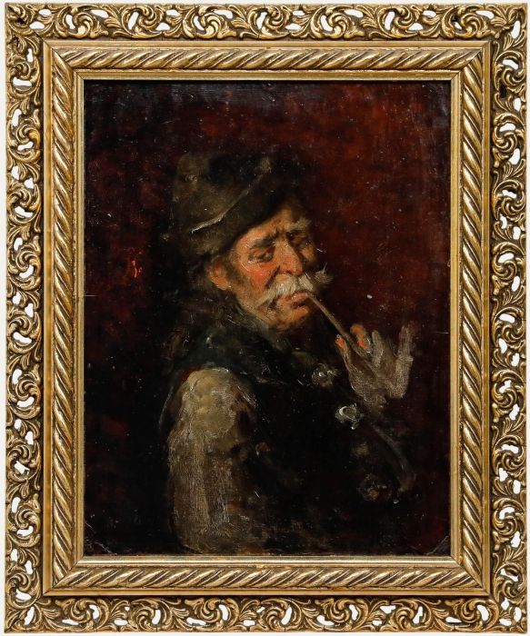 Framed 19th Century Oil - The Pipe Smoker