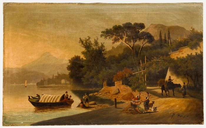 F. Heine after Carl Hasch (1834-1897) - 19th Century Oil, View of Lake Garda