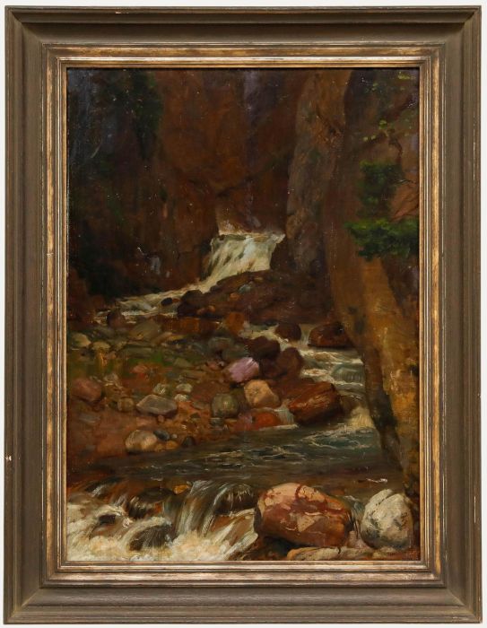 Theodor Grätz (1859-1947) - Framed Mid 20th Century Oil, Stream in the Forest