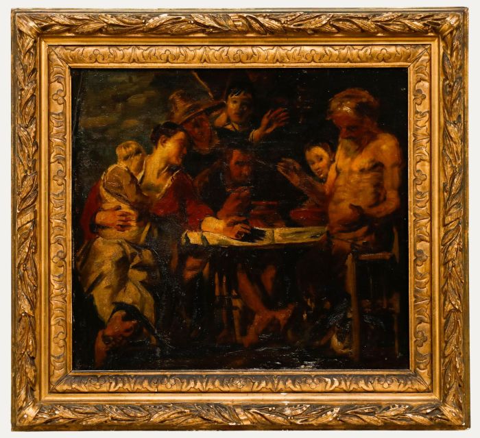 After Jacob Jordaens (1593-1678) - 19th Century Oil, The Satyr and the Peasant
