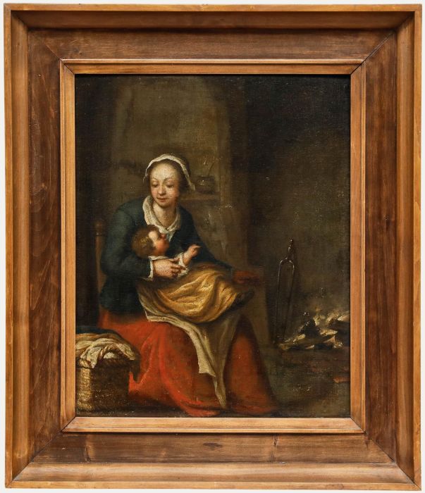 Flemish School 18th Century Oil - The Domestic Idyll