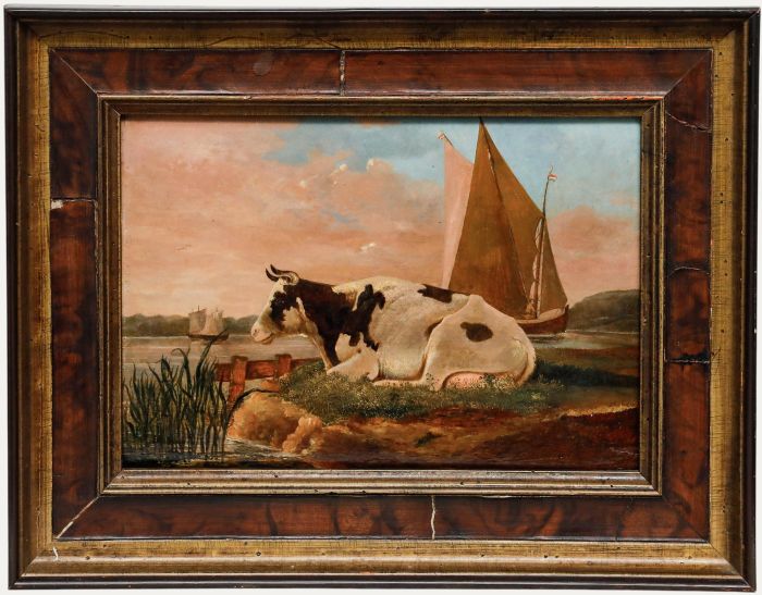 Dutch School 19th Century Oil - Resting Cow
