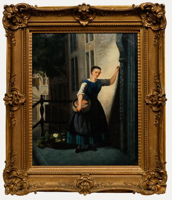 Framed 19th Century Oil - Returning From the Market