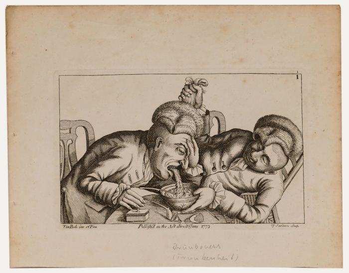 Thomas Sanders after John Collier (1708-1786) -18th Century Engraving, Drunkards