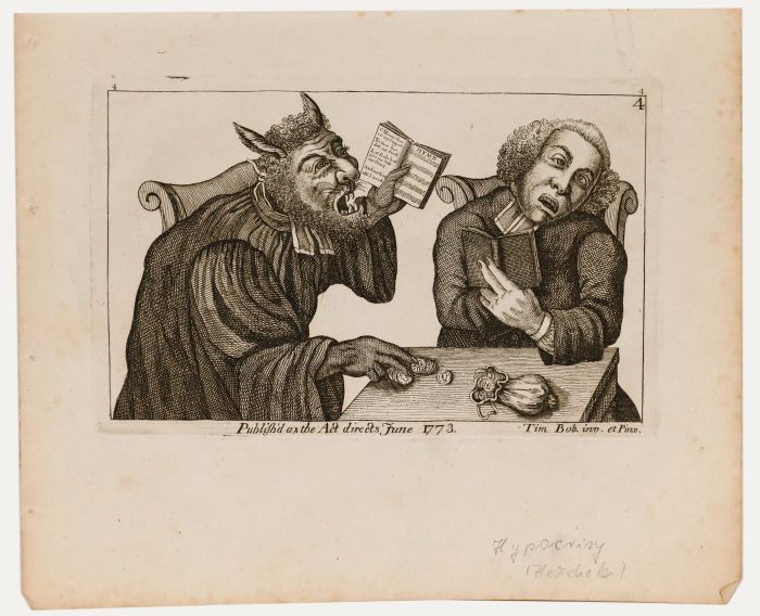 Thomas Sanders after John Collier (1708-1786) -18th Century Engraving, Hypocrisy