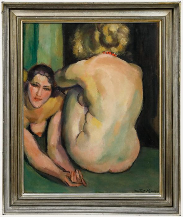 Georges Creten (1887-1966) - Framed Early 20th Century Oil, Duo féminin