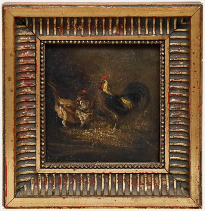 English School Early 19th Century Oil - Chickens in a Barn