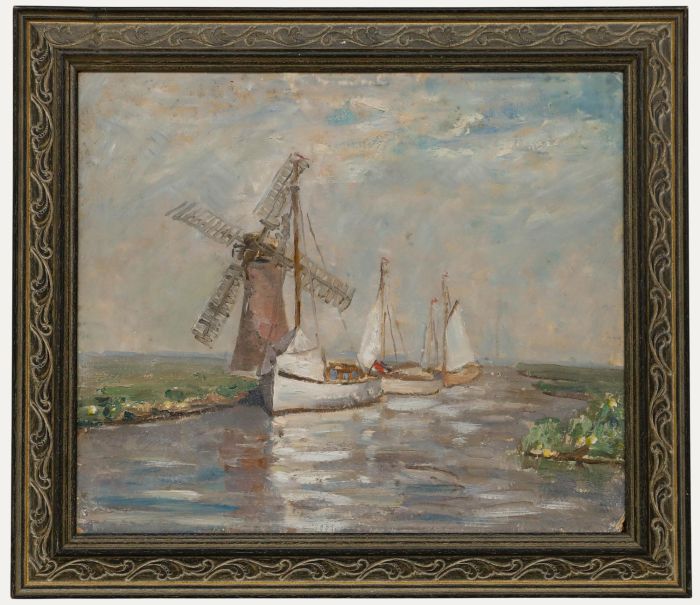 Framed Mid 20th Century Oil - Harnessing the Wind