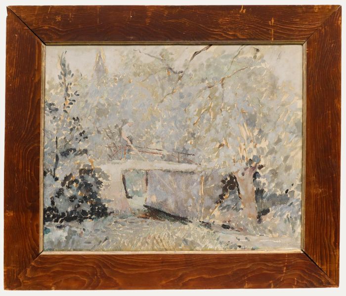Impressionist Mid 20th Century Oil - Fishing From the Bridge