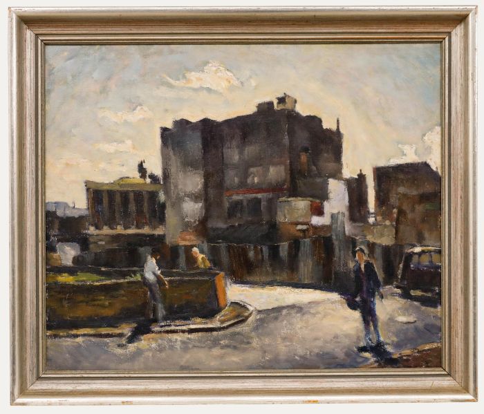 Attrib. Cyril Mann (1911-1980) - Framed Oil, Bomb Damaged Buildings, Shoreditch