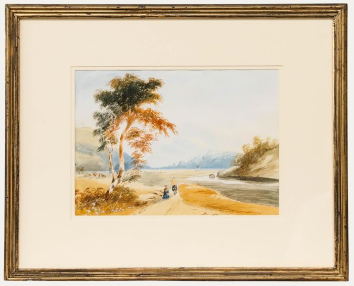Framed 19th Century Watercolour - The Long Road Ahead