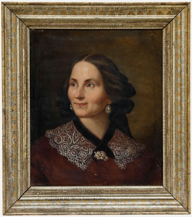 Biedermeier Mid 19th Century Oil - Portrait of a Smiling Lady