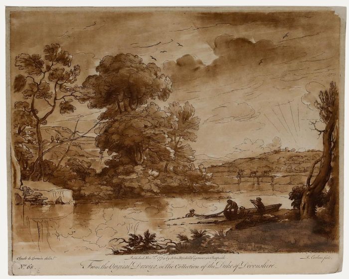 Richard Earlom after Claude Lorrain - 1774 Etching, Fishermen at Sunset