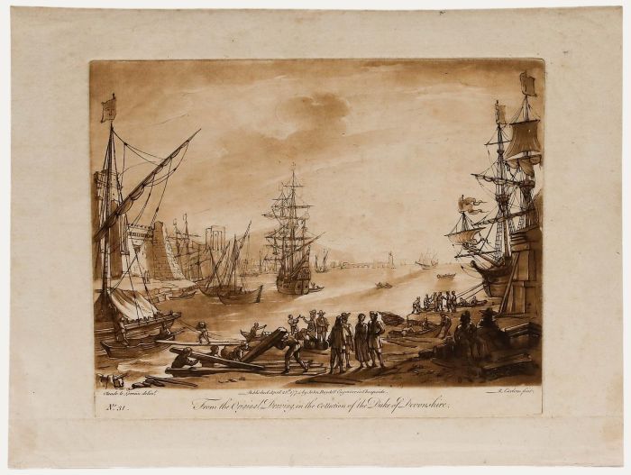 Richard Earlom after Claude Lorrain - 1774 Etching, Harbour Scene