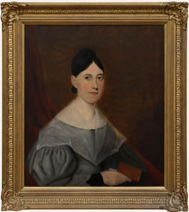 American School Framed 19th Century Oil - Portrait of a Lady with Bible