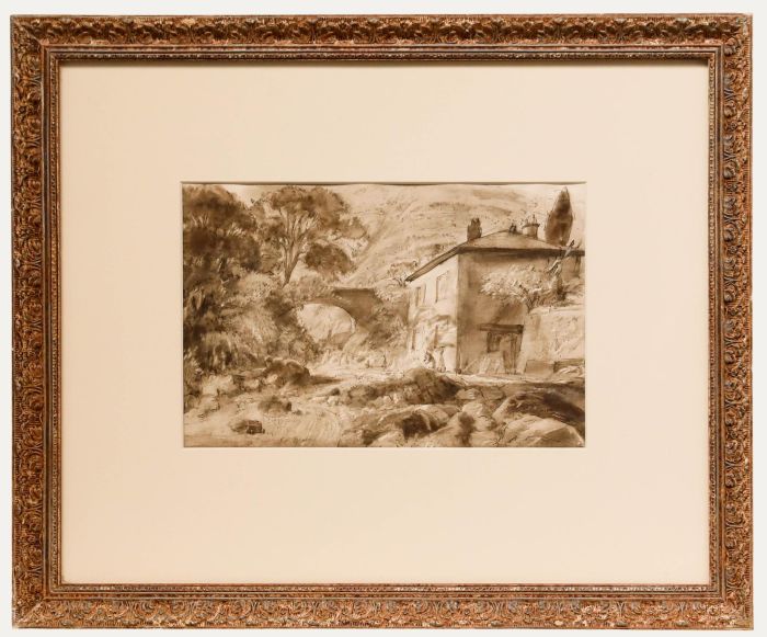 British School Mid 20th Century Mixed Media - House by a Rocky Stream