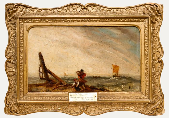 Follower of Richard P. Bonnington - Framed 19th Century Oil, Fishermen at Sea