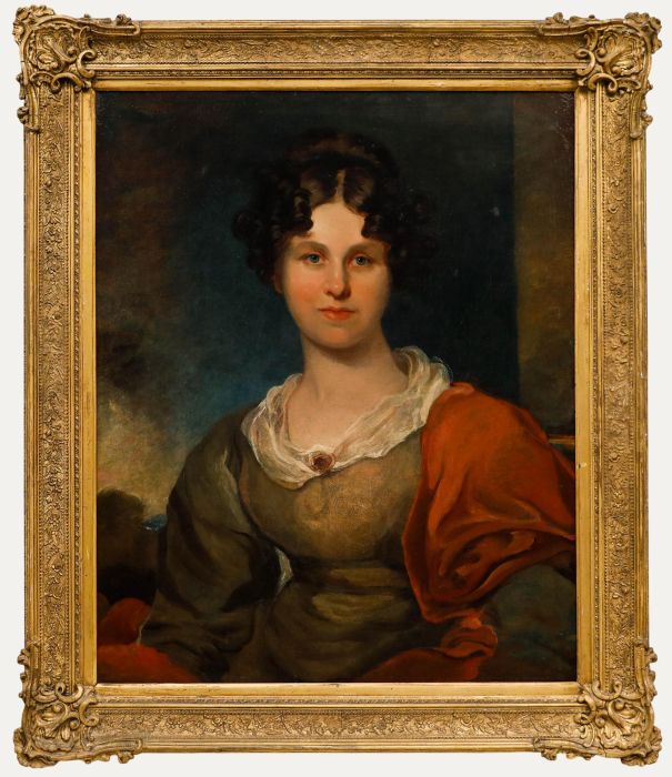 British School Early 19th Century Oil - Regency Lady with Red Shawl