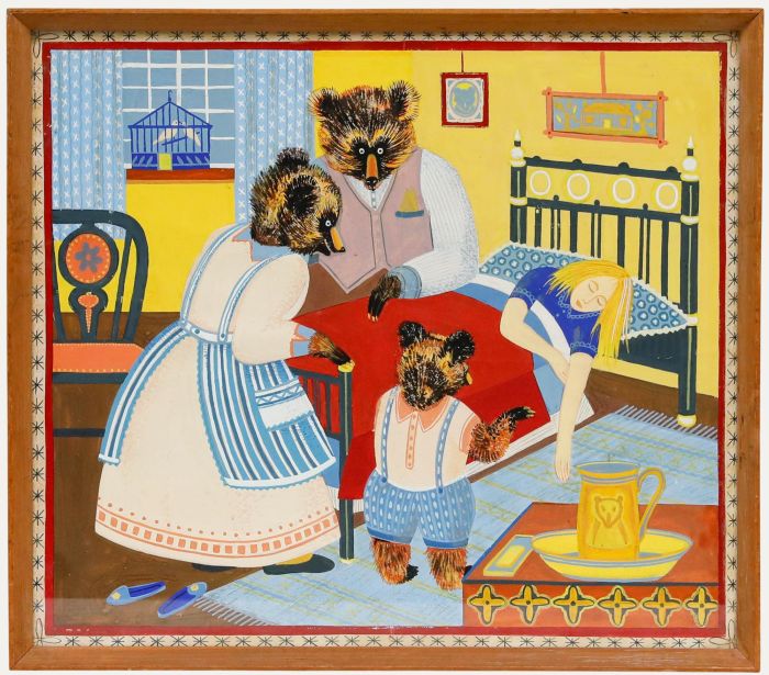 Framed Mid 20th Century Gouache - Goldilocks and the Three Bears