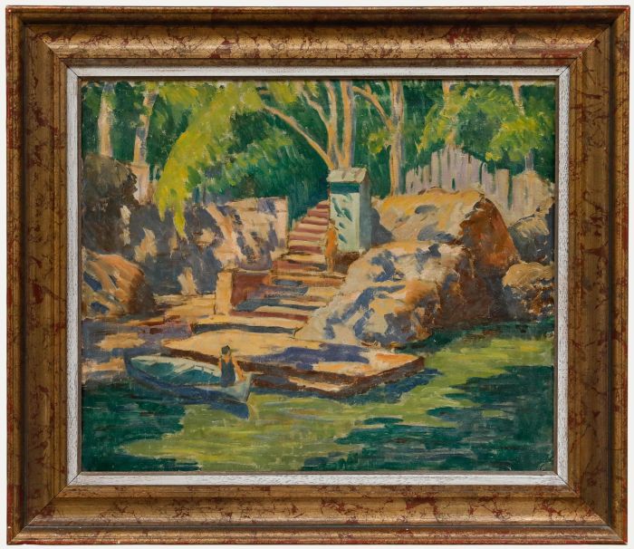 Early 20th Century Oil - A Dip in the River