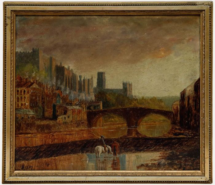Framed Late 19th Century Oil - Durham Cathedral From the River Wear