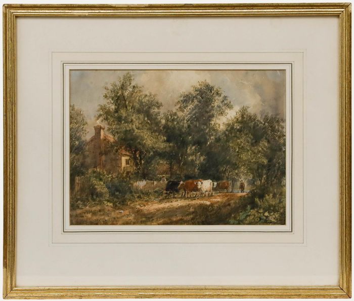 English School 19th Century Watercolour - Cattle by a Cottage