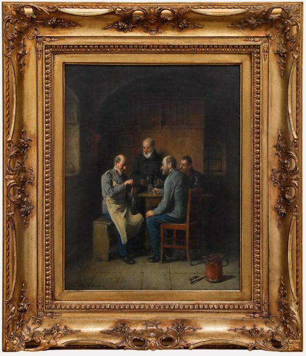 Friedrich Friedländer - Framed 19th Century Oil, The Veterans