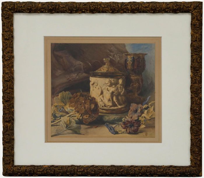 Mary Margetts (fl.1841-1886) - Framed Watercolour, A Tankard with Flowers