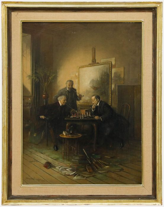 Hans August Lassen - 1918 Oil, The Gentleman's Gambit