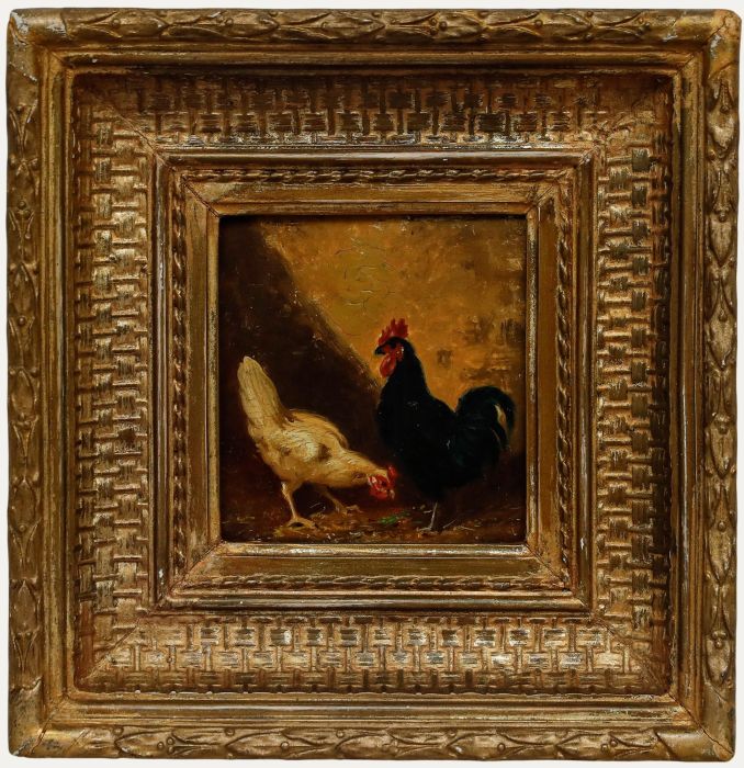 19th Century Oil - Pair of Chickens