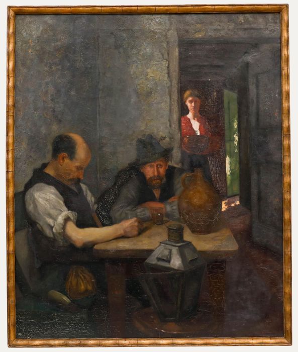 E. Frische - Late 19th Century Oil, A Well-Earned Drink