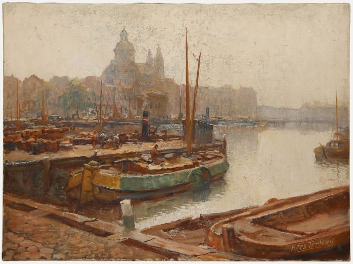 Kees Terlouw - Early 20th Century Oil, Amsterdam Harbour
