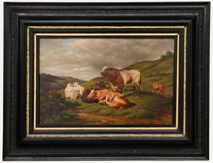 J. Ware - Framed Early 20th Century Oil, Cows in the Pasture
