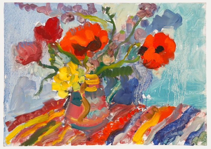 Annelise Firth - 2024 Oil, Oriental Poppies, Foxgloves & Gold Rose