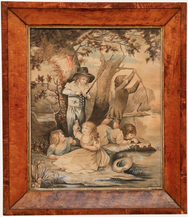 George Morland - 19th Century Watercolour, Children Fishing