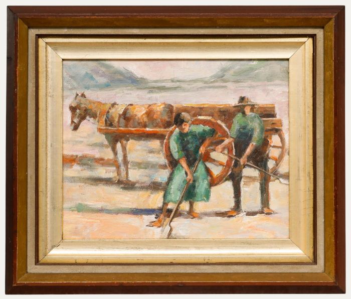 Framed Mid 20th Century Oil - Two Farmers