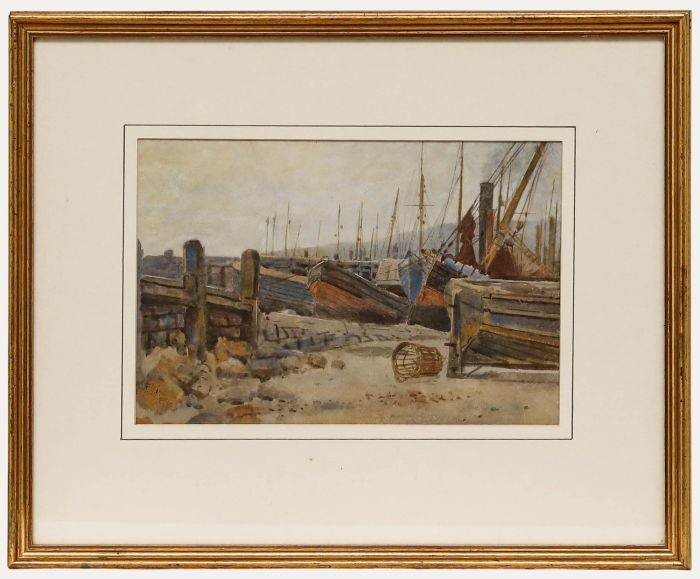 Richard Wane - 1884 Watercolour, Beached Fishing Boats