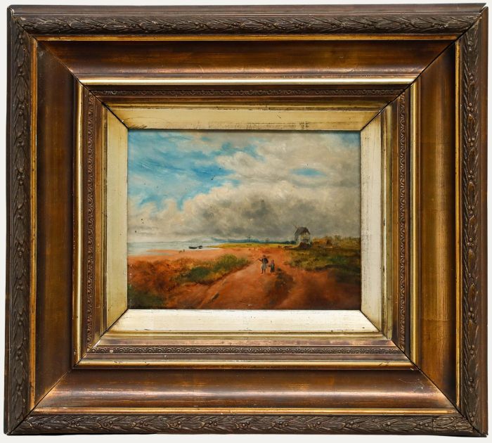 Framed 19th Century Oil - Children on a Coastal Path