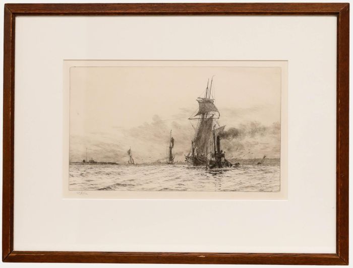 William Lionel Wyllie - Framed Early 20th Century Etching, Slipping the Tow Rope