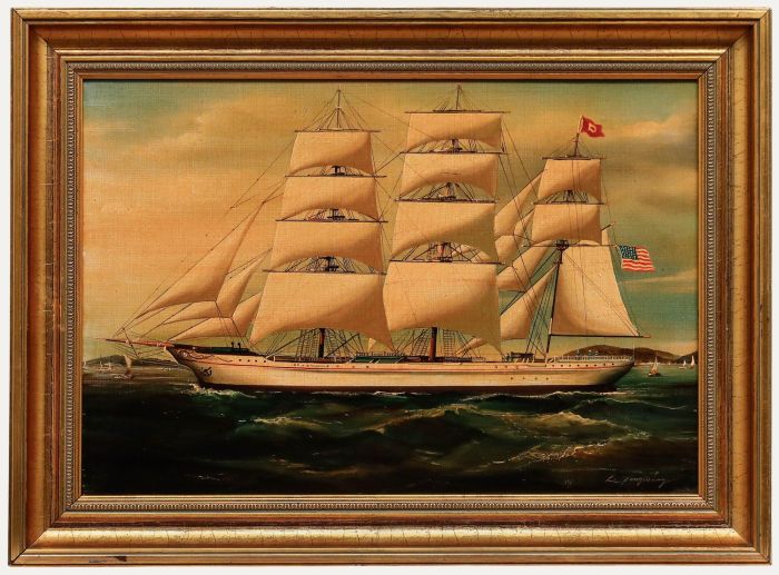 Early 20th Century Oil - American Sailing Ship