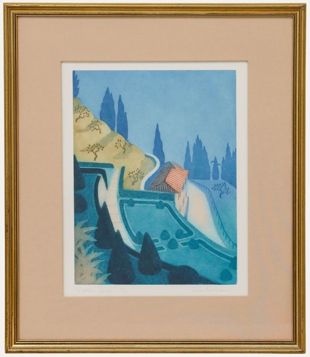 Julia Matcham - Framed 20th Century Aquatint, Serbelloni Gardens