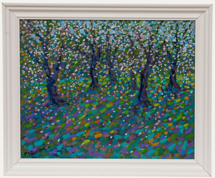Paul Stephens - Framed Contemporary Oil, Blossom, Apple Orchard