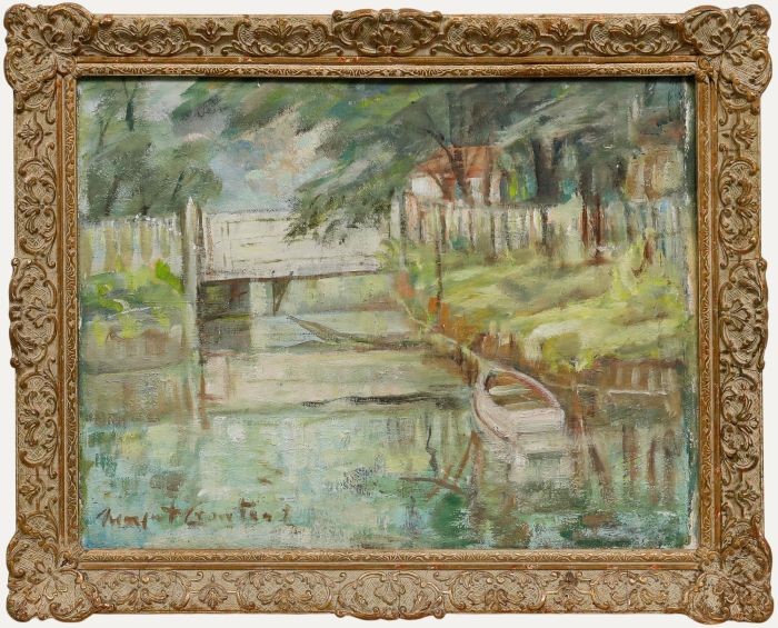 Framed Mid 20th Century Oil - Rowing Boat on the Canal