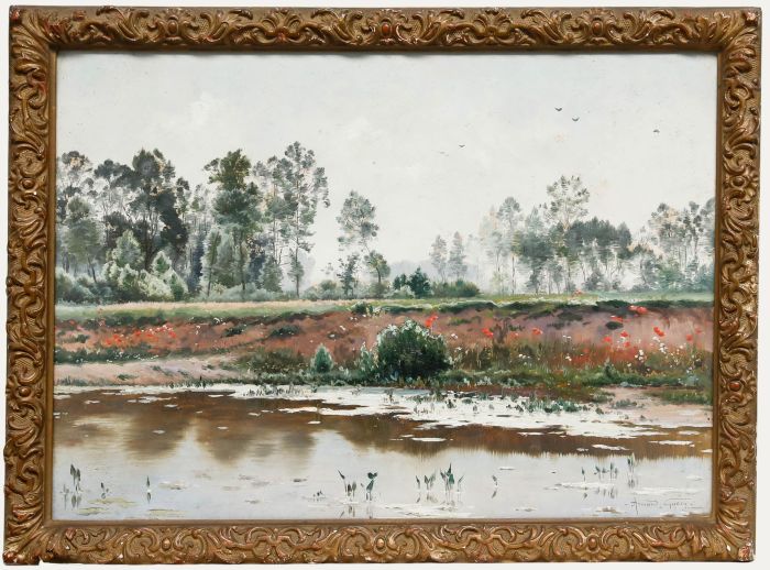 Armand Guery - Framed Late 19th Century Oil, The Riverbank in Bloom