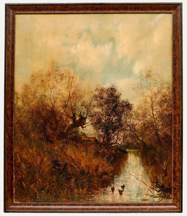 Framed 19th Century Oil - Ducks on the Water